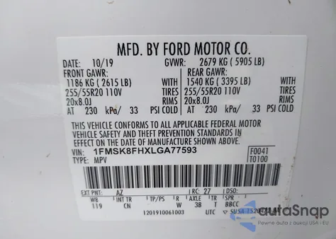 2020 Ford Explorer Limited from USA, damaged, VIN 1FMSK8FHXLGA77593